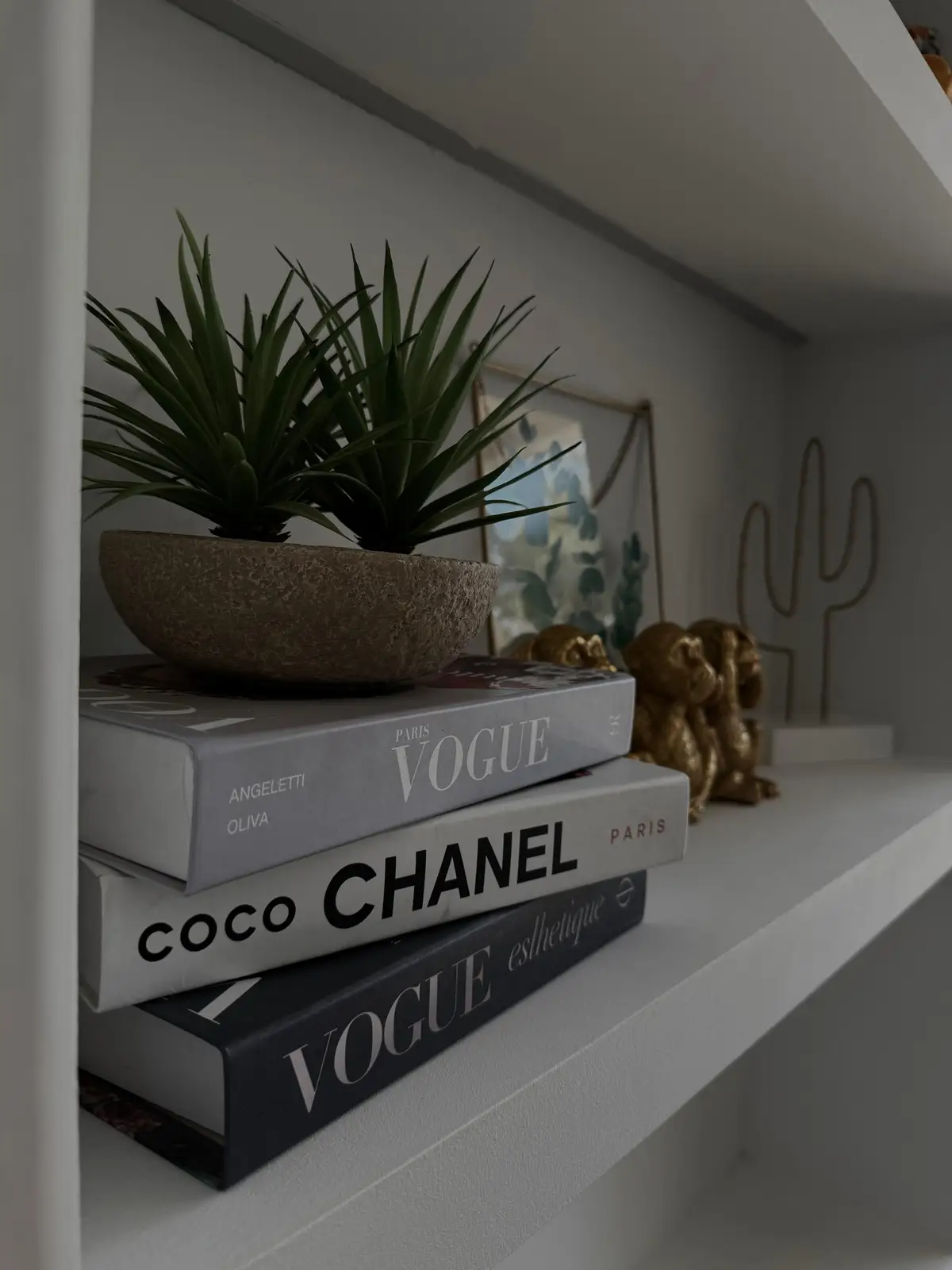 Detalle de una estantería decorada y sin polvo